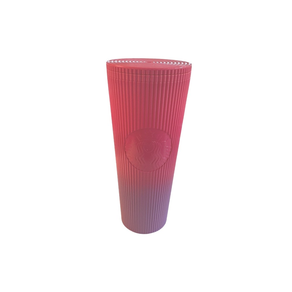 Starbucks Venti Cold Cup 24oz Pink Purple Ombre Pleated Ribbed Tumbler Lid